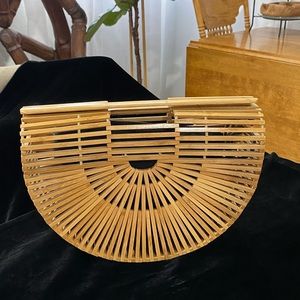 Bamboo clutch with black liner bag